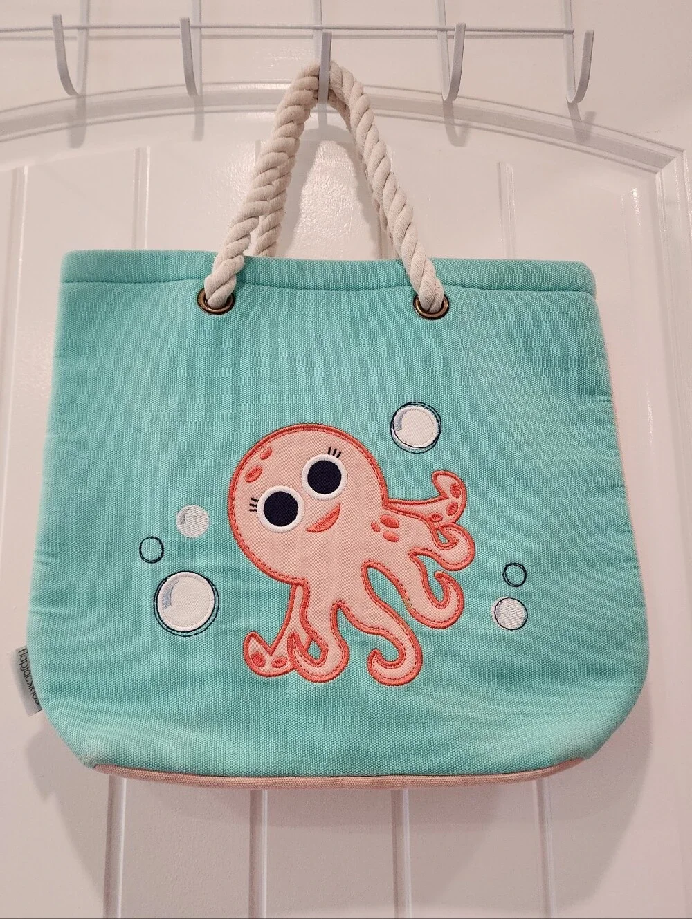 FlapJackKids Reversible Turtle Octopus Turquoise And Pink Beach Tote